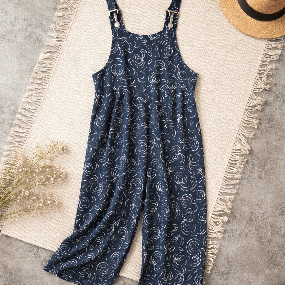 Maeve Anthropologie XS Navy White Swirl Print Overalls Romper Bib Overalls